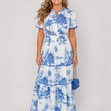 Fiobeth | Printed Short Sleeve Tiered Midi Dress