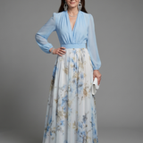 Tovabelle | V Neck Sheer Bodice Floral Maxi Dress