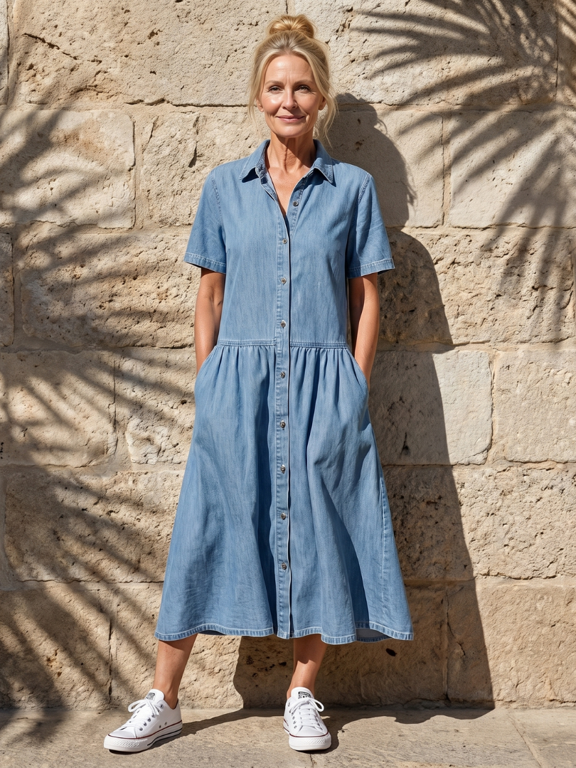 Liabelle | Gathered Waist Collar Front Midi Dress