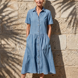 Liabelle | Gathered Waist Collar Front Midi Dress