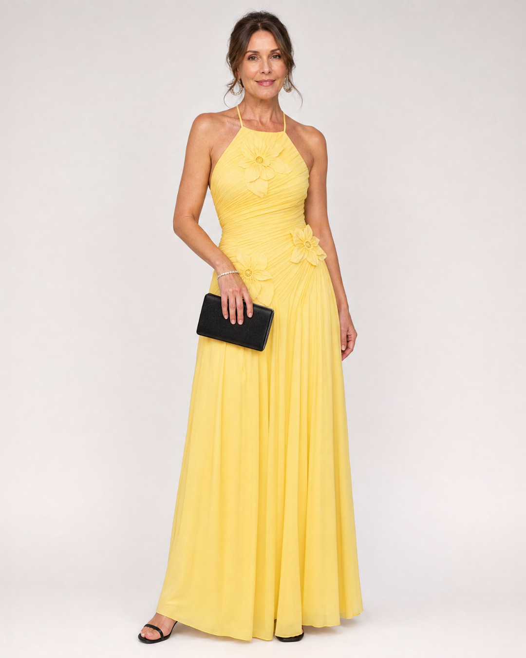 Solna | Pleated Halter Neck Floral Detail Maxi Dress