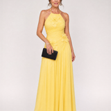 Solna | Pleated Halter Neck Floral Detail Maxi Dress