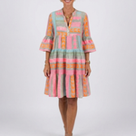 Larsia | Geometric Print V Neck Tiered Knee Length Dress