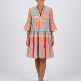 Larsia | Geometric Print V Neck Tiered Knee Length Dress