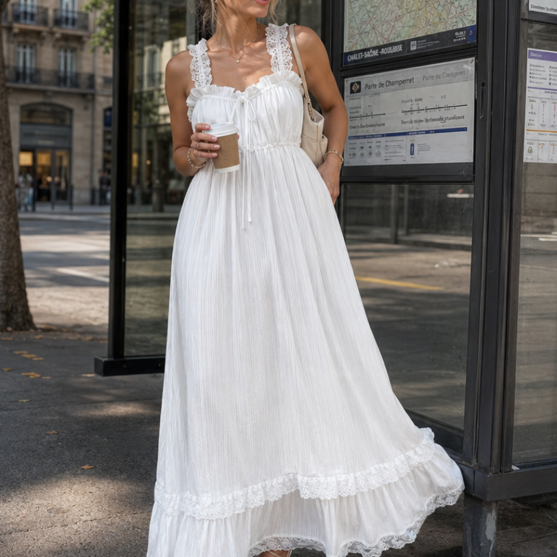 Esmera | Sleeveless Ruffle Strap Flowing Skirt Midi Dress