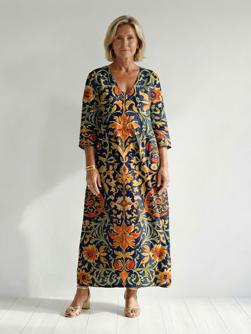 Callamae | Clean Ornate Floral Midi Dress