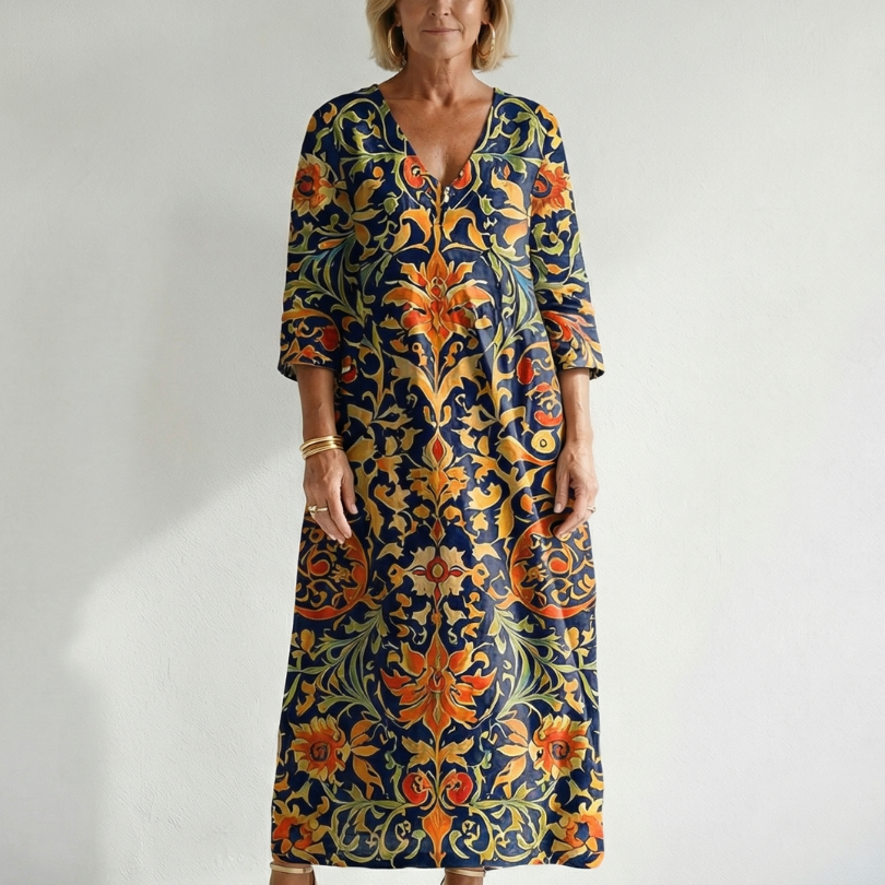 Callamae | Clean Ornate Floral Midi Dress