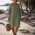 Laendra | Textured V Neck Three Quarter Sleeve Knee Length Dress