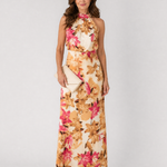 Hilandra | Botanical Print Halter Neck Flowing Midi Dress