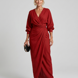 Senda | Long Sleeve Wrap Overlap Skirt Midi Dress