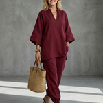 Perrina | V Neck Tunic Gathered Trouser Set
