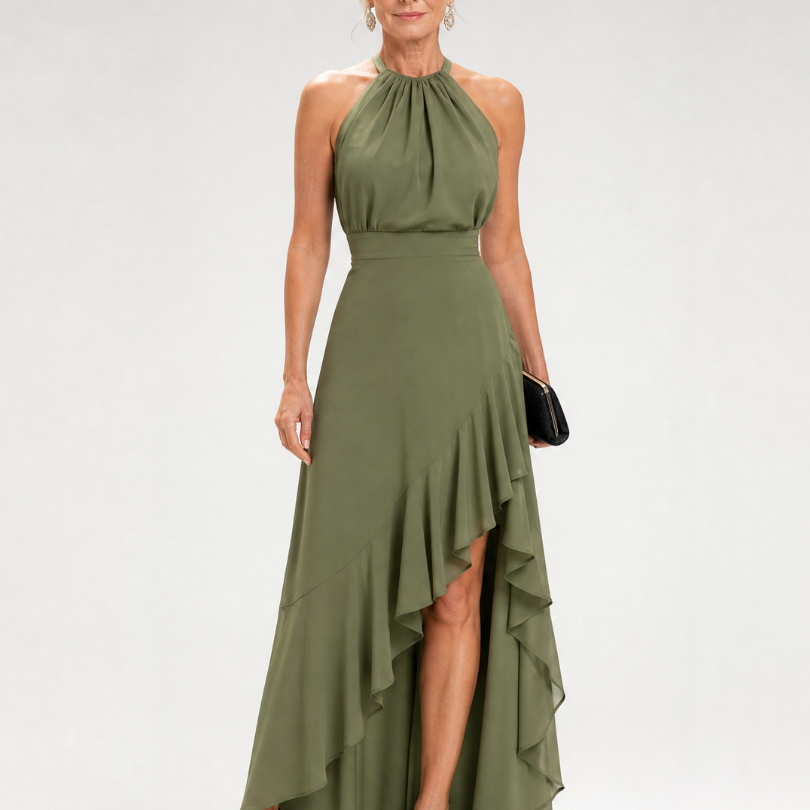 Lorthea | Halter Neck High Low Ruffle Dress