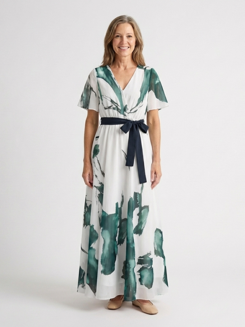 Nevna | Flutter Sleeve Belted Maxi Dress