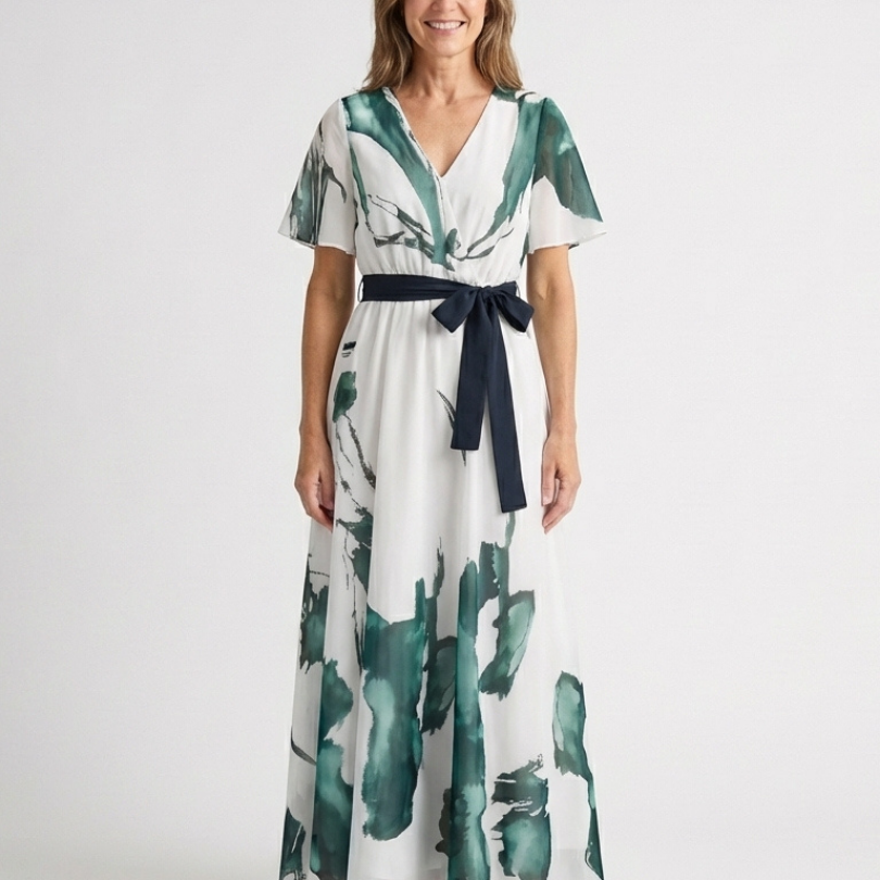 Nevna | Flutter Sleeve Belted Maxi Dress