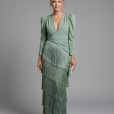 Milbeth | Long Sleeve Soft Fringe Skirt Midi Dress