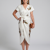 Tovalora | Flutter Sleeve Wrap Botanical Print Midi Dress