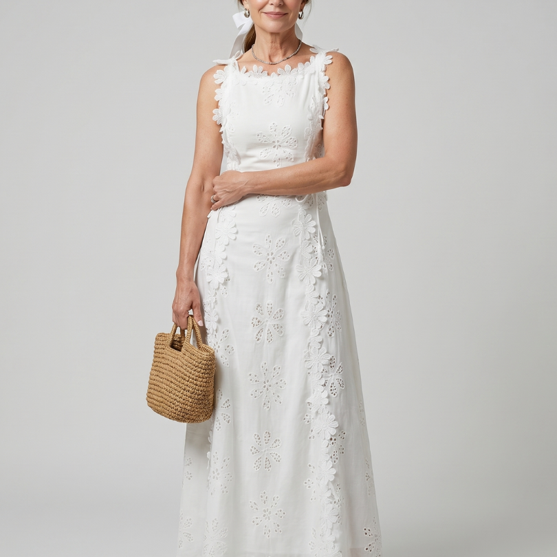 Odaney | Sleeveless Fitted Bodice Lace Midi Dress