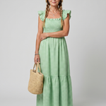 Sabdra | Sleeveless Square Neck Gingham Pattern Midi Dress