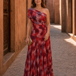 Halsia | One Shoulder Watercolor Print Flowing Maxi Dress