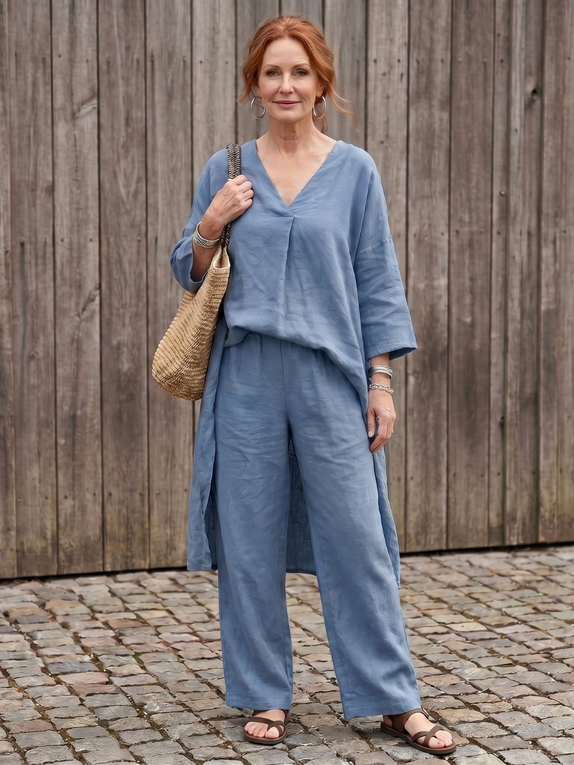 Penwynne | Loose Tunic Top Wide Leg Pant Set