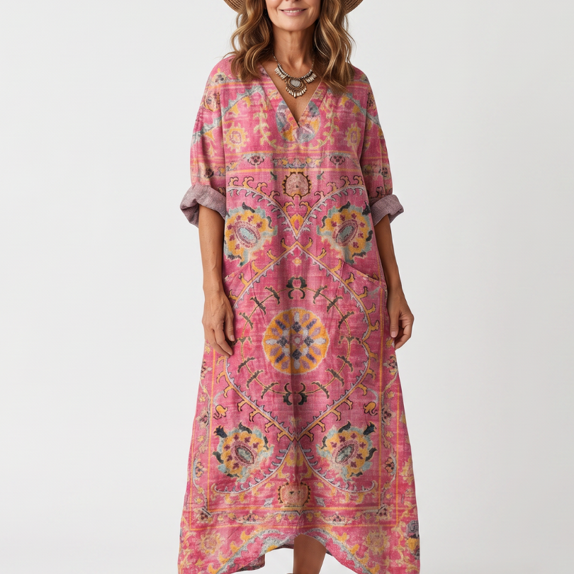 Esmerina | Abstract Print Relaxed Pocket Midi Dress