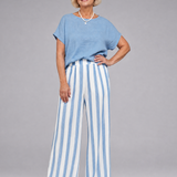 Magdara | Linen Blend Top And Striped Wide Leg Pants Set