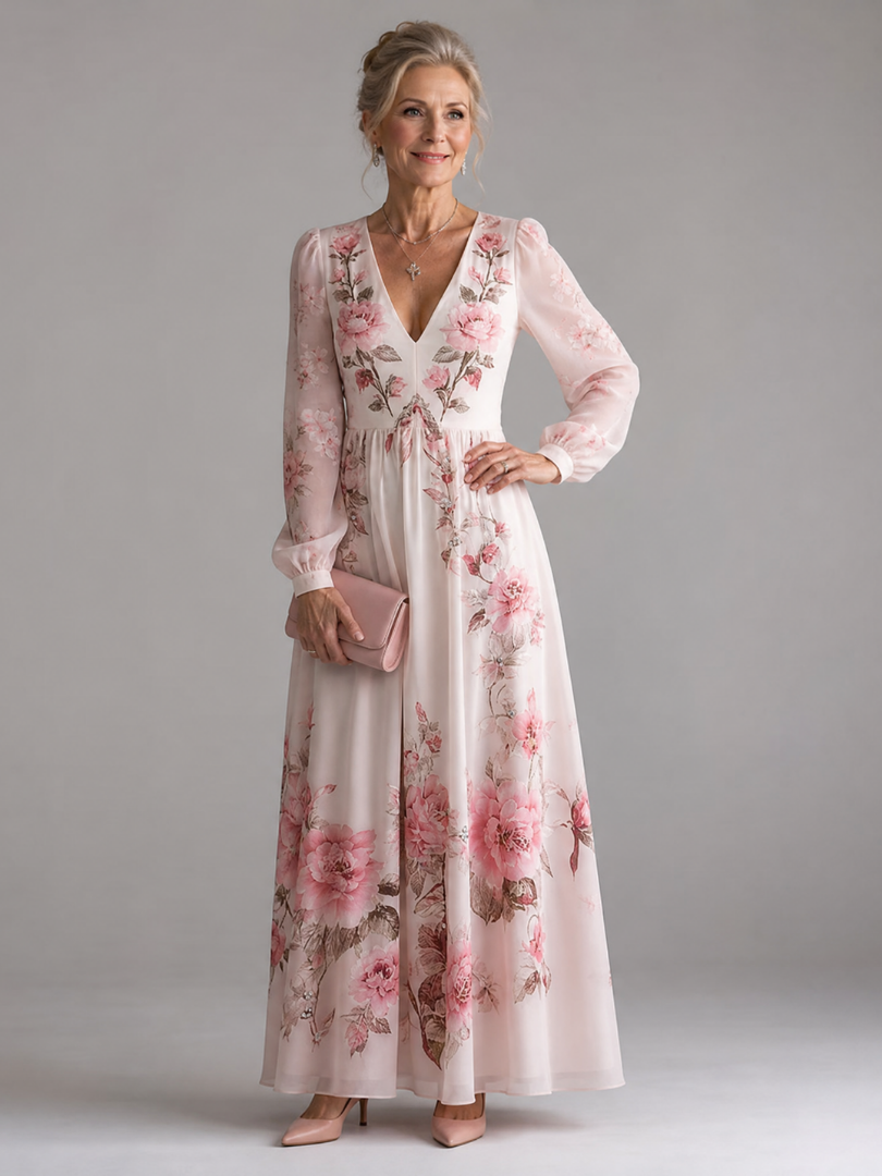 Caldra | Long Sleeve Natural Flow Midi Dress
