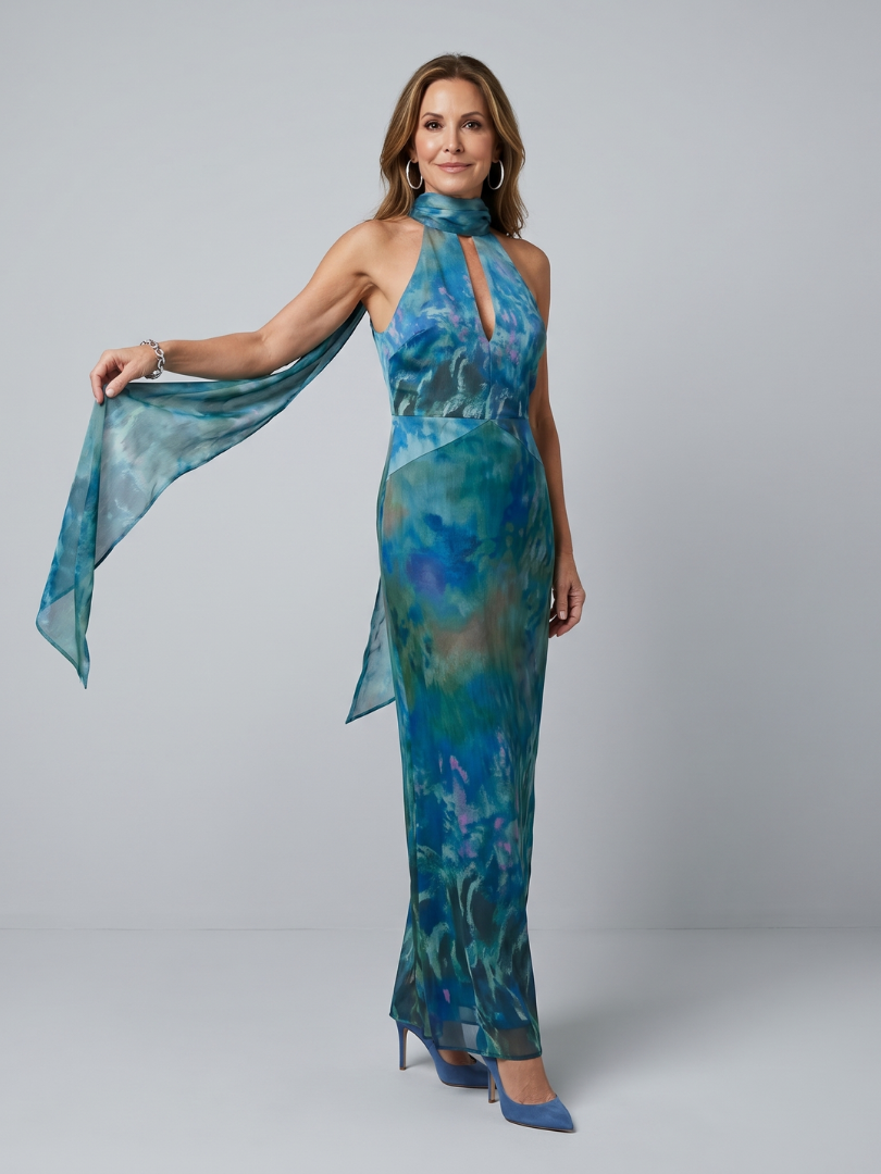Marndra | Keyhole Halter Sleeveless Maxi Dress