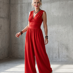 Renna | Deep V Waist Defined Wide Leg Jumpsuit