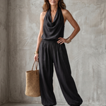 Faerin | Drape Neck Fluid Top Wide Leg Set