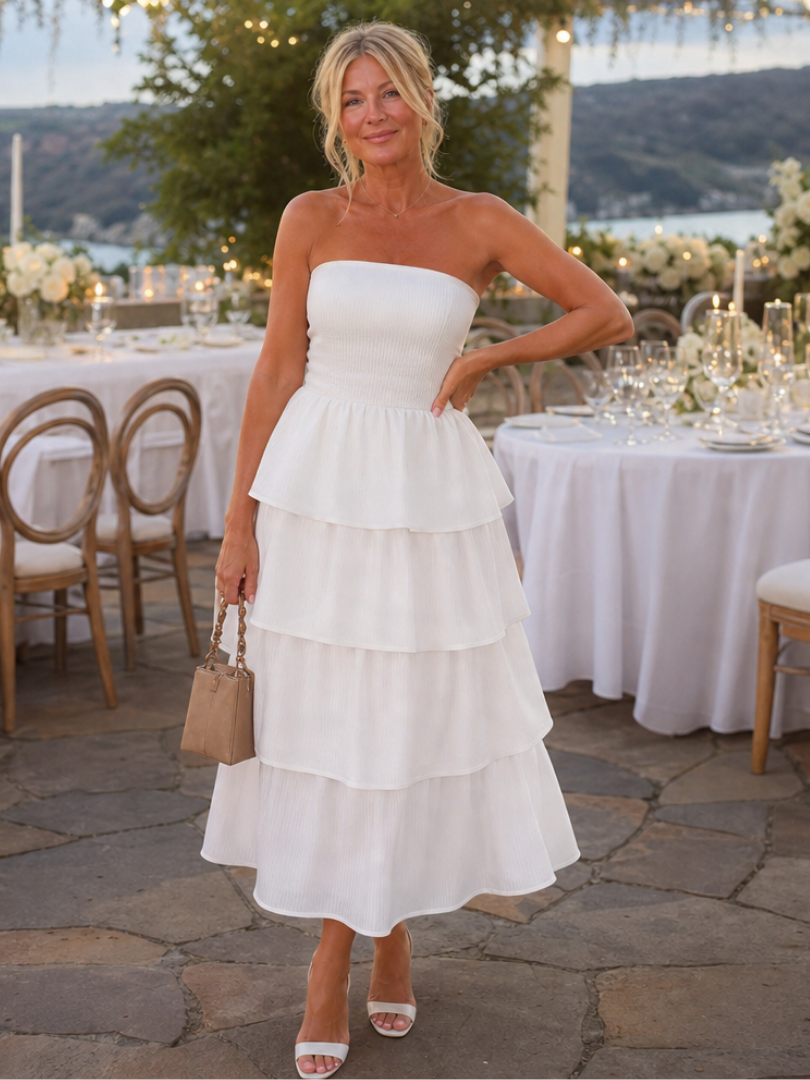 Halra | Strapless Smocked Bodice Midi Dress