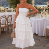 Halra | Strapless Smocked Bodice Midi Dress
