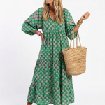 Tovada | Floral Print V Neck Tiered Midi Dress