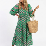Tovada | Floral Print V Neck Tiered Midi Dress