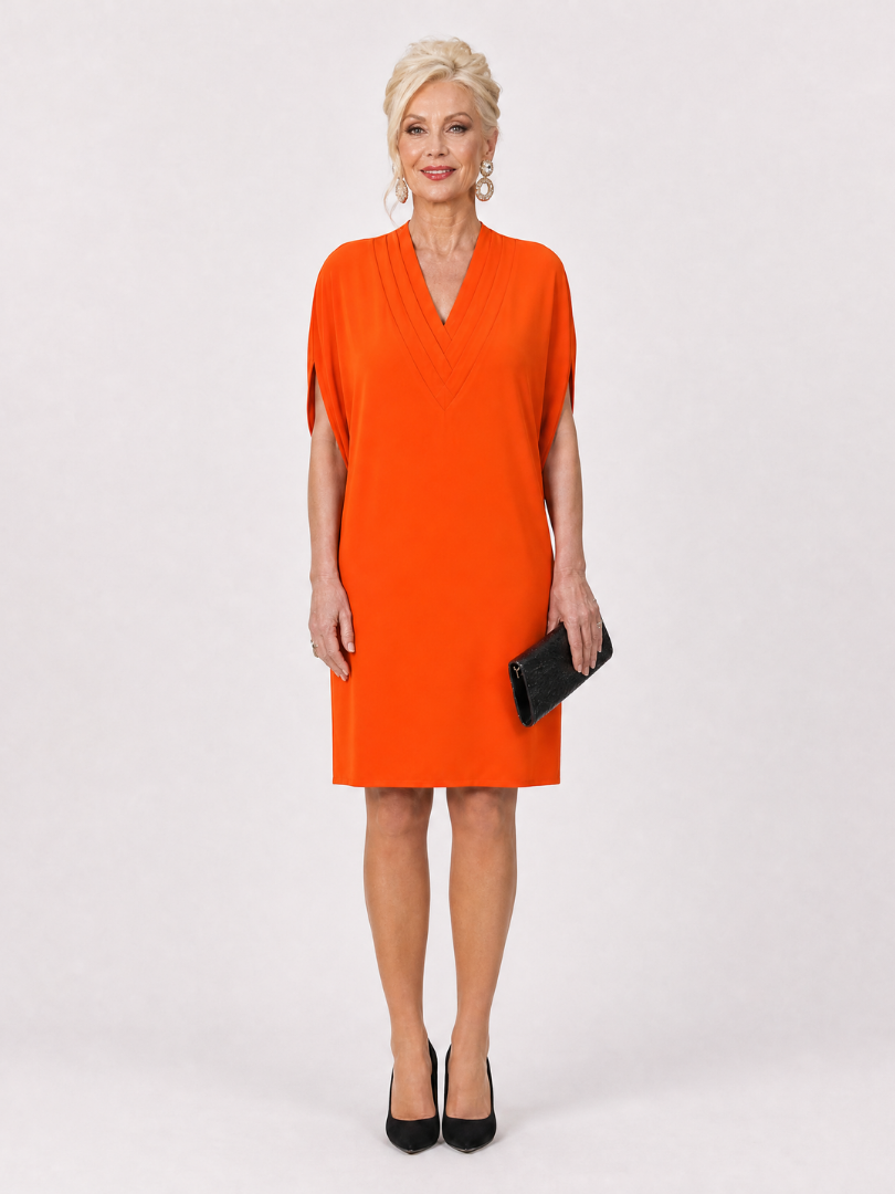 Verenabeth | V Neck Short Sleeve Knee Length Dress