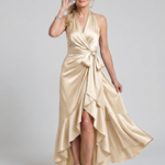 Mirwyn | Halter Neck Wrap Asymmetric Hem Midi Dress