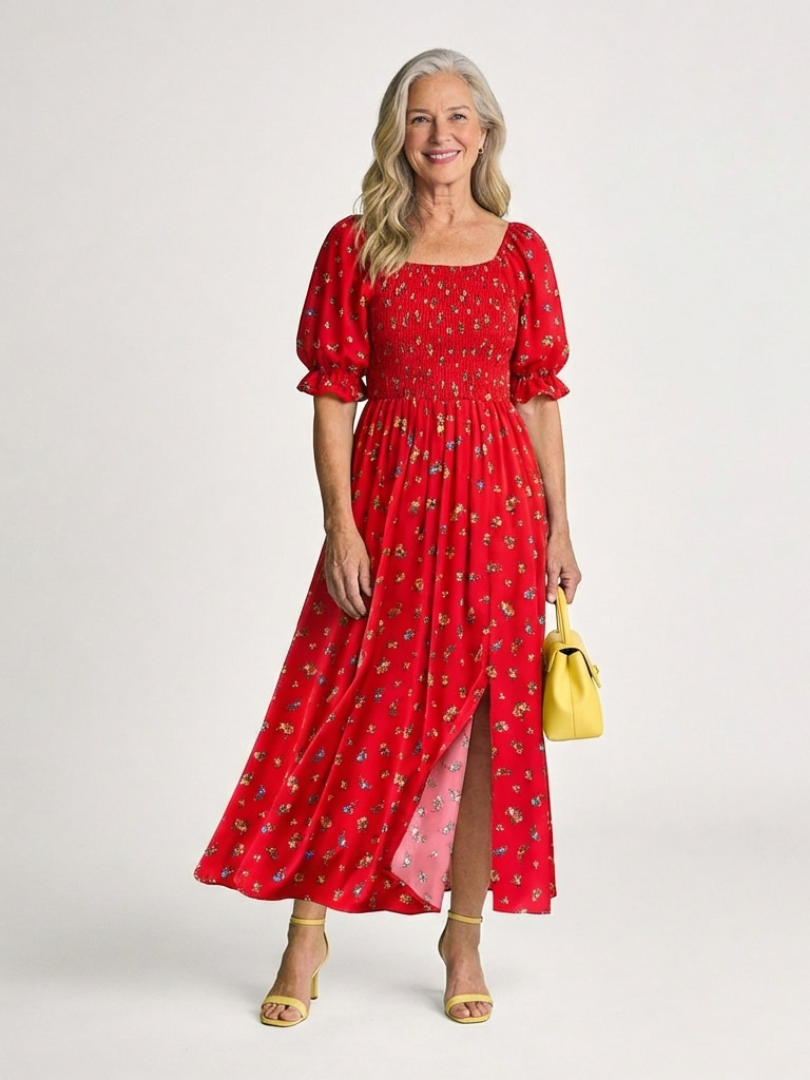 Giathea | Square Neck Floral Puff Sleeve Midi Dress