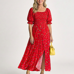 Giathea | Square Neck Floral Puff Sleeve Midi Dress