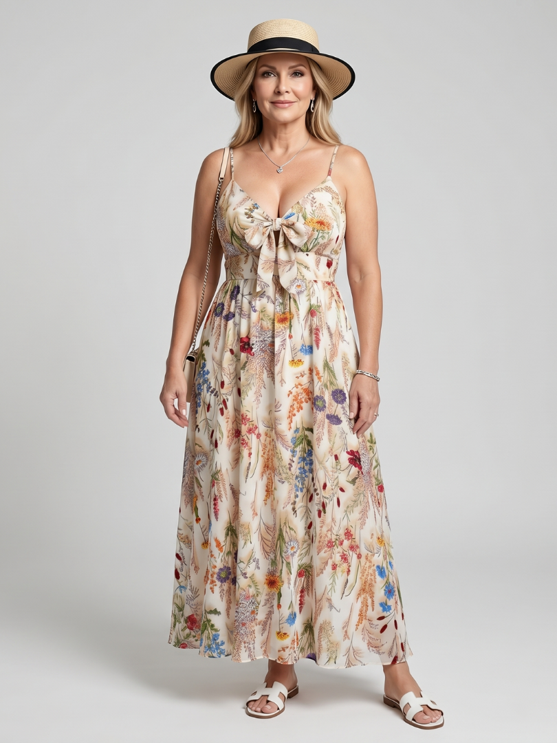 Orlawen | Spaghetti Strap Gathered Waist  Midi Dress