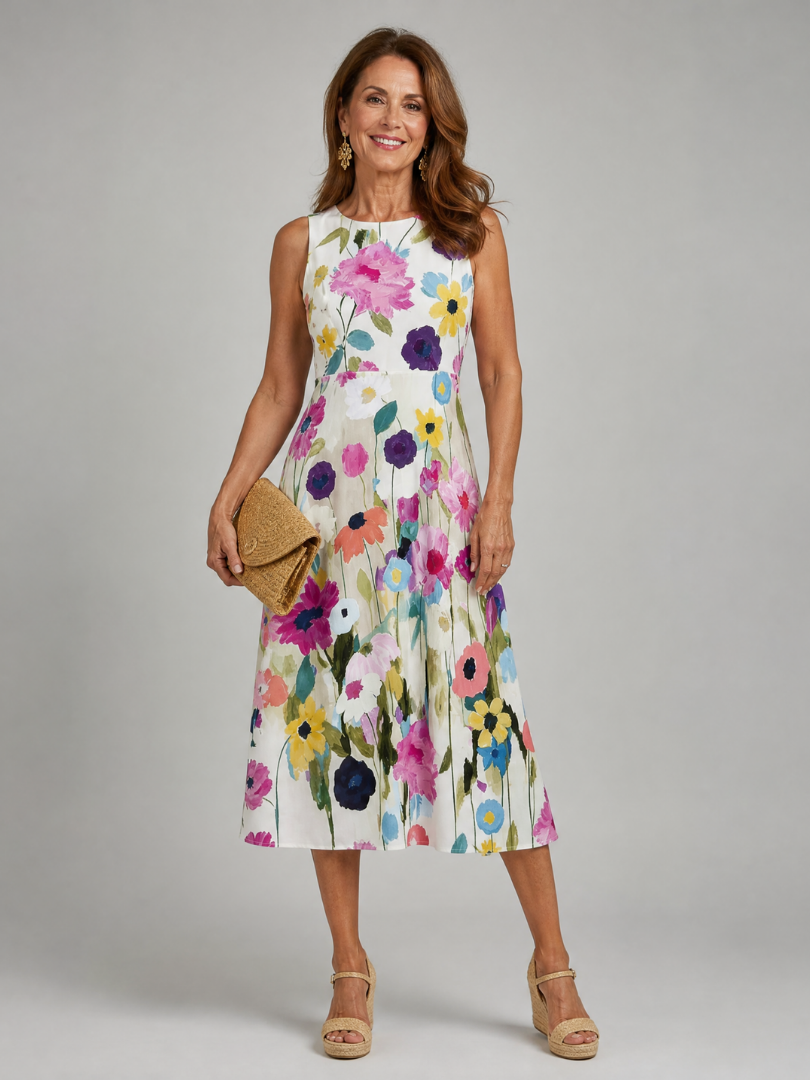 Juletta | Floral Print Sleeveless Round Neck Midi Dress