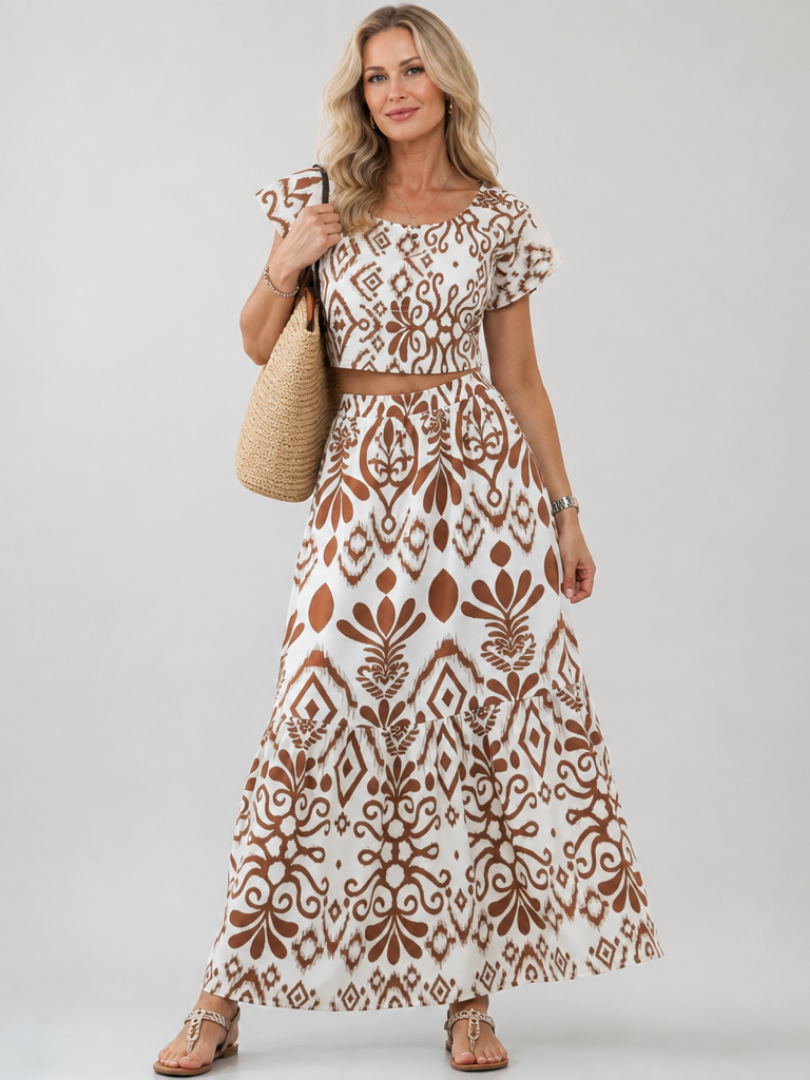 Hilalora | Short Flutter Sleeve Flared Skirt Midi Dress