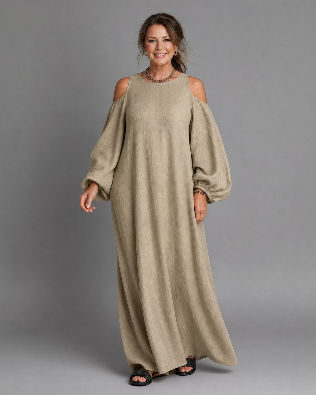 Dellania | Cold Shoulder Balloon Sleeve Relaxed Maxi Dress