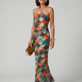 Isabelle | Fitted Multicolor Scale Pattern Maxi Dress