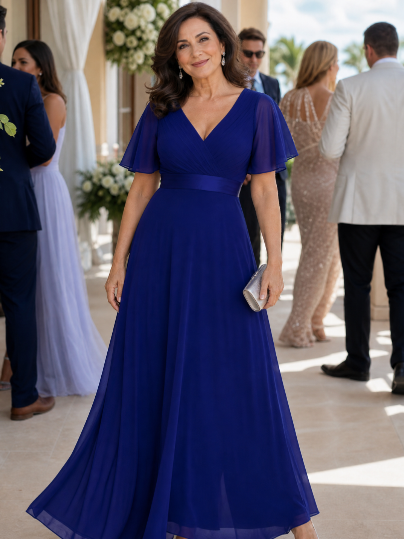 Taliamarie | Short Flutter Sleeve Defined Waist Maxi Dress