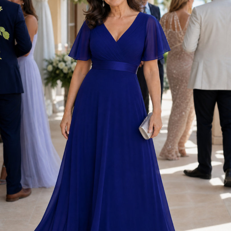 Taliamarie | Short Flutter Sleeve Defined Waist Maxi Dress