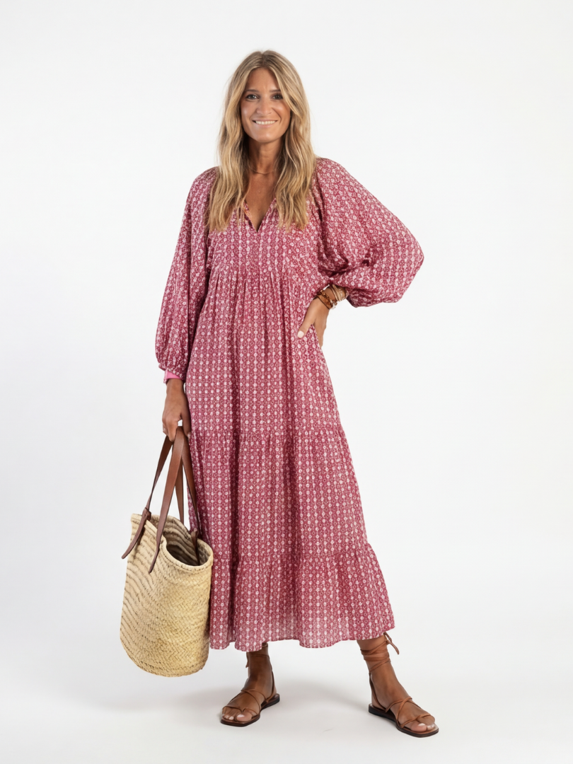 Celwyn | Geometric Print Long Sleeve Midi Dress