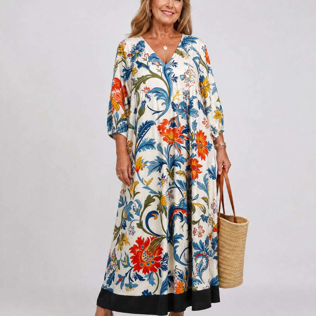 Linnwen | Botanical Scroll Print Everyday Pocket Midi Dress