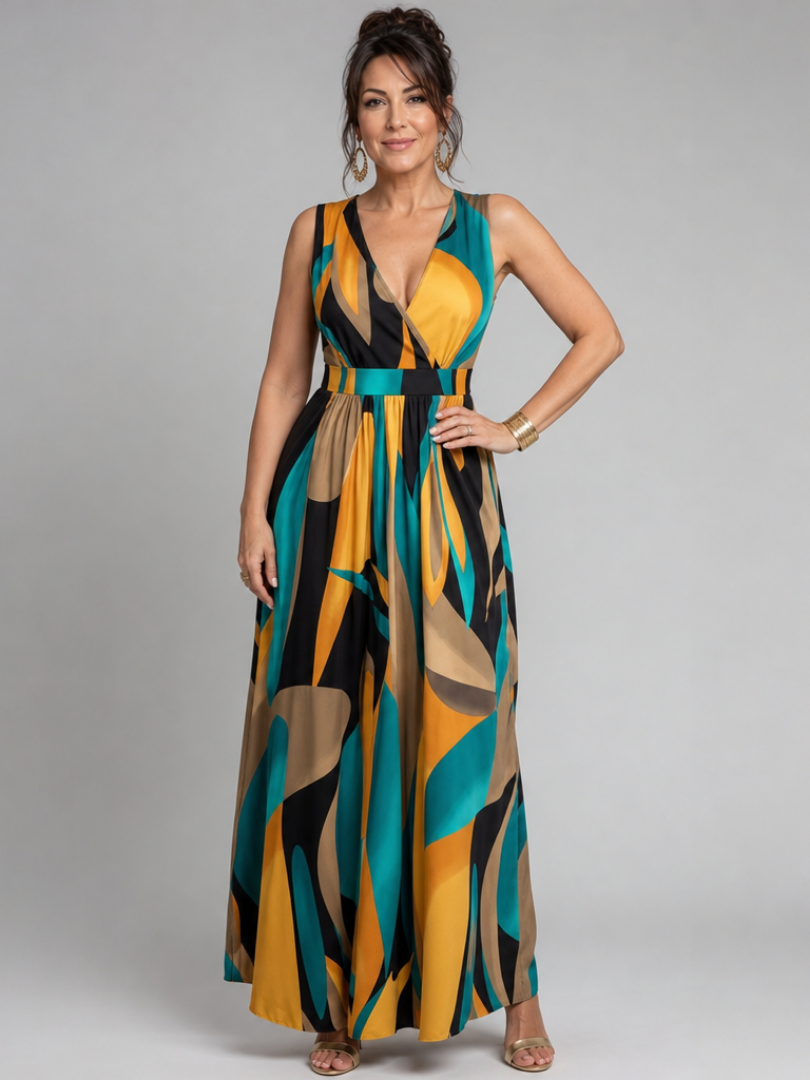 Larwyn | Sleeveless Abstract Print Maxi Dress
