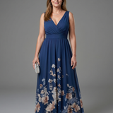 Laemarie | Sleeveless V Neck Soft Floral Hem Midi Dress