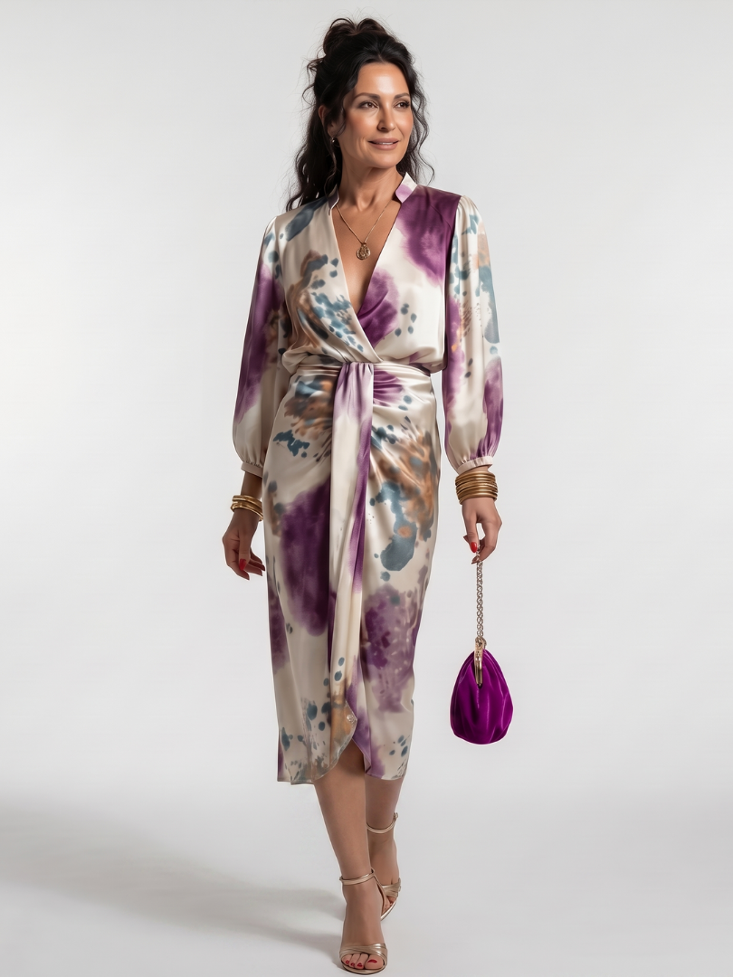Miravia | Cross Wrap Tie Waist Printed Midi Dress